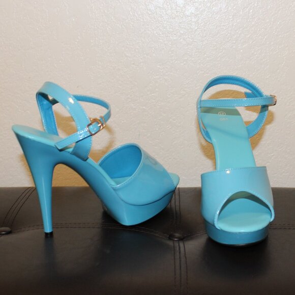 Teal Blue Platform Stiletto Sandals Size 11 - Picture 6 of 13